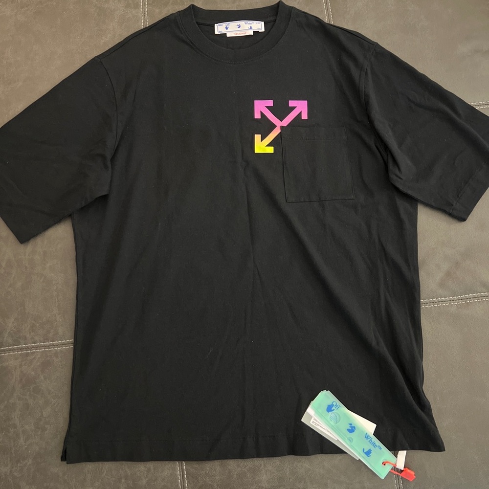 Mens Off-White Rainbow Gradient Arrow Graphic Crewneck T-Shirt Black "L"